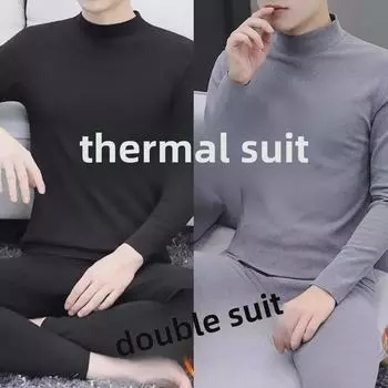 Мужской комплект термобелья из немецкого бархата: Двусторонняя зимняя пижама для холодной погоды L темно-серого