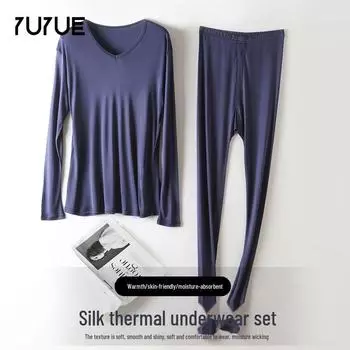 Мужской комплект термобелья Yuyue из шелка Mulberry Silk Autumn - удобный однотонный трикотаж L