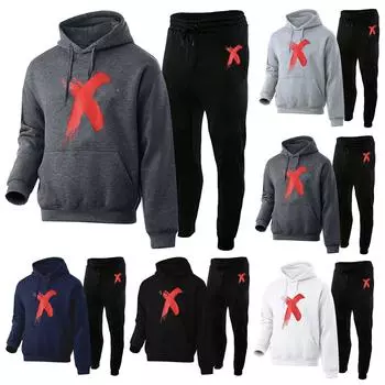 Мужской комплект толстовки и брюк с капюшоном и длинными рукавами с персонализированным принтом XXXL чёрный