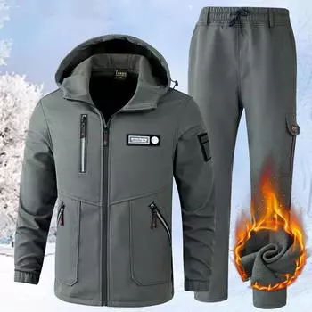 Мужской комплект, зимний водонепроницаемый комплект для активного отдыха, комплект больших размеров, теплая куртка + теплые брюки, комплект из 2 предметов 4XL