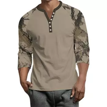 Мужской контрастный топ реглан на пуговицах с рукавом 3/4 XL