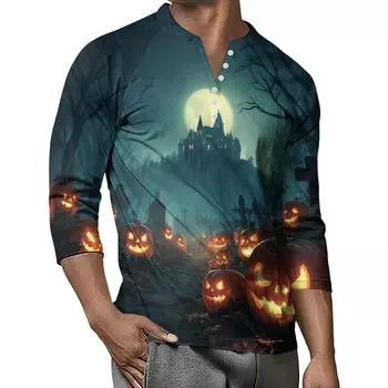 Мужской контрастный топ реглан на пуговицах с рукавом 3/4 XXL