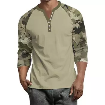 Мужской контрастный топ реглан на пуговицах с рукавом 3/4 XXL