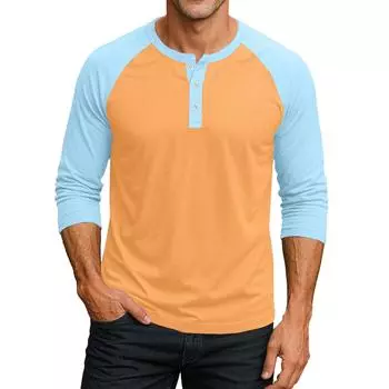 Мужской контрастный топ реглан на пуговицах с рукавом 3/4 XXL оранжевый