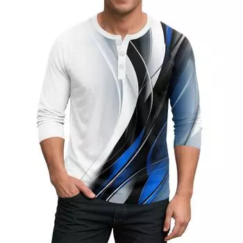 Мужской контрастный топ реглан на пуговицах с рукавом 3/4 L синий