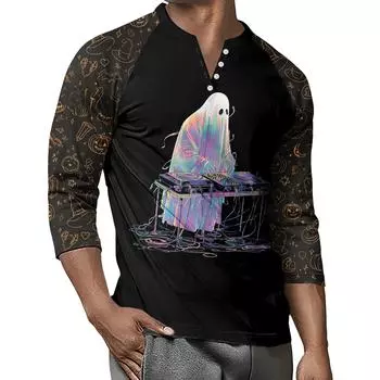 Мужской контрастный топ реглан на пуговицах с рукавом 3/4 XXXL чёрный