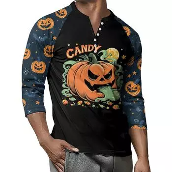 Мужской контрастный топ реглан на пуговицах с рукавом 3/4 XXL