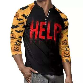 Мужской контрастный топ реглан на пуговицах с рукавом 3/4 M