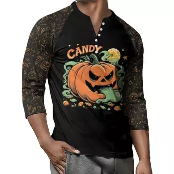 Мужской контрастный топ реглан на пуговицах с рукавом 3/4 S