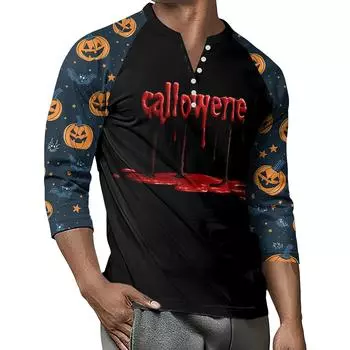 Мужской контрастный топ реглан на пуговицах с рукавом 3/4 XXL