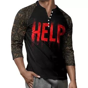 Мужской контрастный топ реглан на пуговицах с рукавом 3/4 XXXL