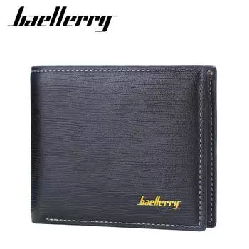 Мужской короткий кошелек Baellerry, классический дизайн, двойные кошельки из искусственной кожи, винтажный модный мужской кошелек, держатель для карт 12cm*10cm*2cm чёрный