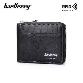 Мужской короткий кошелек Baellerry, ретро-слот для нескольких карт, кошелек на молнии, контрастный цвет, мужской держатель для карт