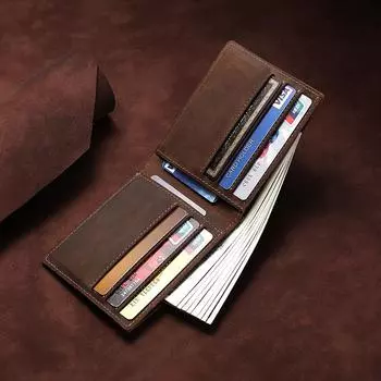 Мужской короткий кошелек Crazy Horse Leather Retro - визитница из натуральной коровьей кожи