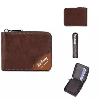 Мужской кошелек Baellerry из искусственной кожи, винтажный модный кошелек, горизонтальный, с короткой молнией, портмоне, лоскутный держатель для карт чёрный