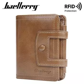 Мужской кошелек Baellerry с магнитной защитой RFID, застежкой-молнией и кнопкой, короткий кошелек для монет с несколькими отделениями для карт