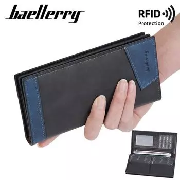 Мужской кошелек Baellerry с защитой RFID, длинный кошелек с магнитной защитой и несколькими отделениями для карт, модный держатель для карт в стиле пэчворк