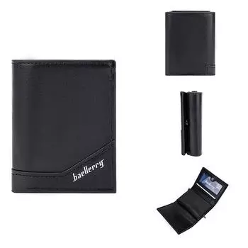Мужской кошелек Baellerry тройного сложения с большим отделением для купюр, защитой RFID, металлическим алюминиевым корпусом, автоматическим выдвижным держателем для визиток