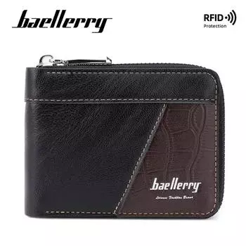 Мужской кошелек Baellerry в европейском и американском стиле с RFID-меткой, винтажный, с цветными блоками, держатель для карт, на молнии, кошелек для монет, короткий кошелек в стиле пэчворк