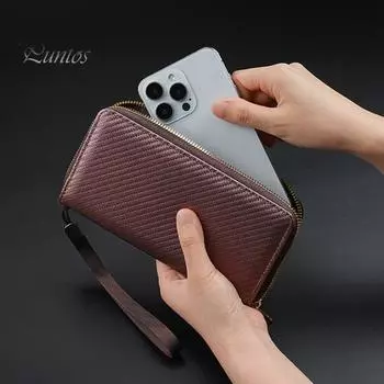 Мужской кошелек, большой, на молнии, держатель для карт, кошелек для монет, однотонный, органайзер для удостоверения личности, кредитных карт, искусственный кожаный браслет чёрный