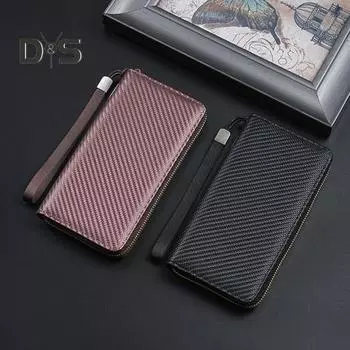 Мужской кошелек, большой, на молнии, держатель для карт, кошелек для монет, однотонный, органайзер для удостоверения личности, кредитных карт, искусственный кожаный браслет чёрный