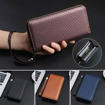 Мужской кошелек большой на молнии с держателем для карт, однотонный цветной ID коричневый