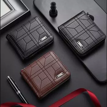 Мужской кошелек, черный, из искусственной кожи, с несколькими отделениями, повседневный, большой емкости, кошелек для монет, мужской держатель для карт, многофункциональная сумка, подарки для мужчин чёрный