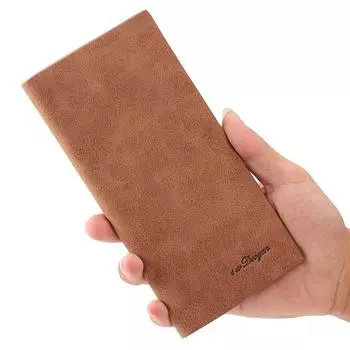 Мужской кошелек длинный студенческий тонкий мужской модный длинный кожаный кошелек ретро кошелек для монет держатель для билетов пакет None синий