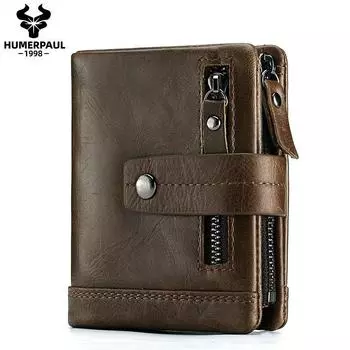 Мужской кошелек для монет на молнии в европейском и американском стиле, короткий, из натуральной кожи, изготовленный из первого слоя коровьей кожи для мужчин чёрный