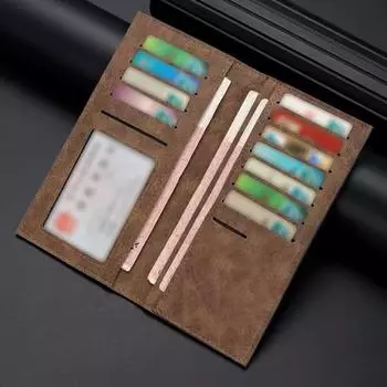 Мужской кошелек двойного сложения, длинный кошелек с несколькими отделениями для карт, держатель для кредитных карт, клатч с окошком для удостоверения личности для повседневного или делового использования светло-серый