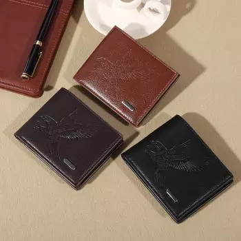 Мужской кошелек из черной искусственной кожи с тиснением орла: Водонепроницаемый и устойчивый к царапинам, с клетчатым узором, большой вместимостью и несколькими картами S