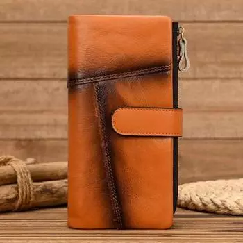 Мужской кошелек из искусственной кожи, 18 отделений для карт, 4 отделения для наличных, 2 кармана на молнии коричневый