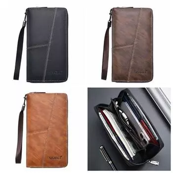 Мужской кошелек из искусственной кожи на молнии, сумка для карт, держатель для карт, портативный мужской кошелек для женщин темный кофе