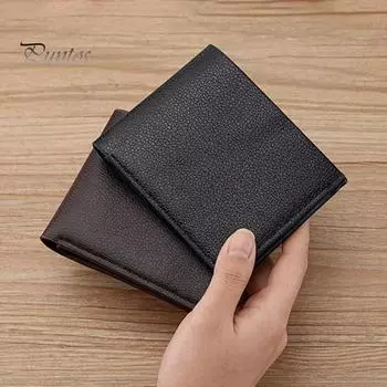 Мужской кошелек из искусственной кожи, однотонный, держатель для кредитных карт с несколькими карманами, складной карманный кошелек для деловых поездок, ежедневного использования чёрный