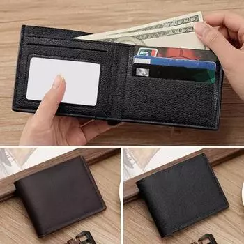 Мужской кошелек из искусственной кожи, однотонный, держатель для кредитных карт с несколькими карманами чёрный