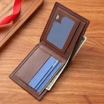 Мужской кошелек из искусственной кожи, однотонный, винтажный, большой емкости, с несколькими карманами, портативный, складной, кошелек для хранения монет, держатель для карт, деловой подарок коричневый