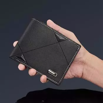 Мужской кошелек из искусственной кожи с геометрическим узором, тонкий, большой вместимости, складной, портативный, с несколькими карманами, износостойкий, одноцветный, держатель для карт чёрный