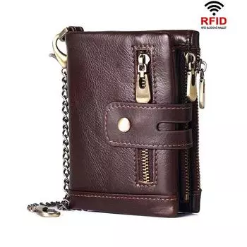 Мужской кошелек из мягкой кожи Rfid Premium с цепочкой Мужской тройной кошелек с цепочкой и карманом для монет кофейный