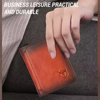 Мужской кошелек из натуральной кожи большой емкости, двойной складной кошелек с RFID-блокировкой, винтажный держатель для кредитных карт коричневый/жёлтый