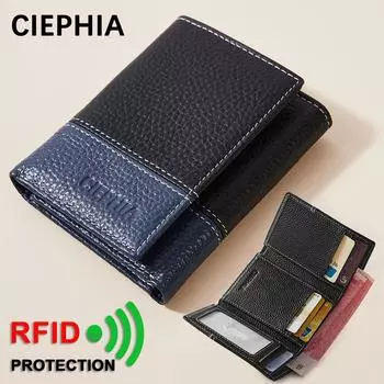 Мужской кошелек из натуральной кожи, короткие кошельки из воловьей кожи тройного сложения с идентификационным окном, RFID-блокировка, многофункциональные сумки для денег, подарок для него чёрный