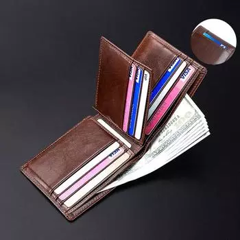 Мужской кошелек из натуральной кожи - многофункциональный антисканирующий кошелек с несколькими отделениями для карт и купюр кофейный