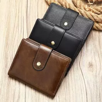 Мужской кошелек из натуральной кожи RFIDF, антимагнитный, из коровьей кожи, многофункциональный зажим для денег, клатч чёрный