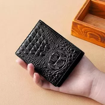 Мужской кошелек из натуральной кожи с тиснением под крокодила, с отделением для удостоверения личности и несколькими карманами — компактный бизнес, блокировка RFID чёрный