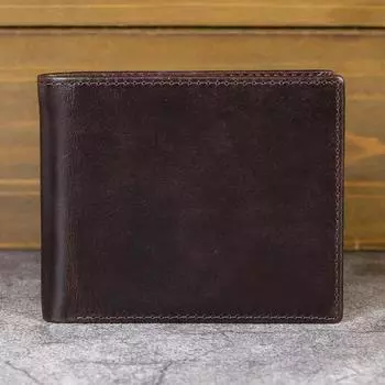 Мужской кошелек из натуральной кожи с тремя отделениями, блокирующий RFID, с 2 окошками для удостоверений личности, 2 отделениями для наличных, 10 отделений для карт, винтажный стиль, большой емкости