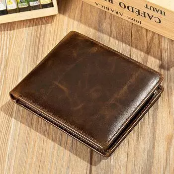 Мужской кошелек из натуральной кожи с короткими ручками, противоугонным чехлом из коровьей кожи, деловой ретро-кошелек для карточек с зажимом для денег чёрный