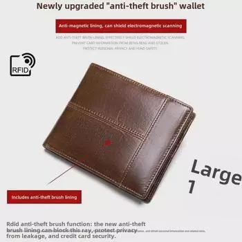 Мужской кошелек из натуральной кожи с защитой от кражи RFID, складной, с отделениями для карт и монетницей