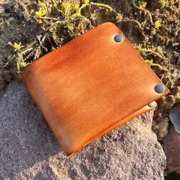 Мужской кошелек из натуральной воловьей кожи ручной работы, простой стиль, минималистичный мужской кошелек, двойной кошелек бежевый