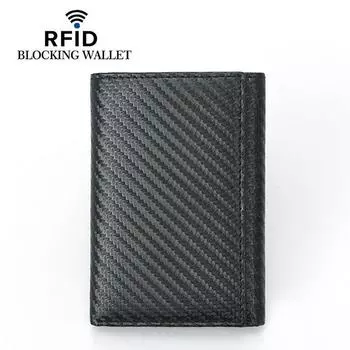Мужской кошелек из углеродного волокна с функцией RFID Trifold, с блокировкой RFID, большой емкостью, держателем для нескольких карт, мужской кошелек чёрный