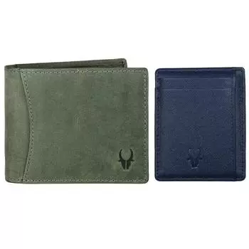 Мужской кошелек из зеленой кожи Hunter и визитница из синего сафьяна