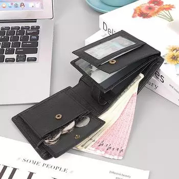 Мужской кошелек Jiamida из натуральной кожи: Отделения для нескольких карт, держатель для удостоверения личности и водительского удостоверения, карман для монет, зажим для доллара. чёрный